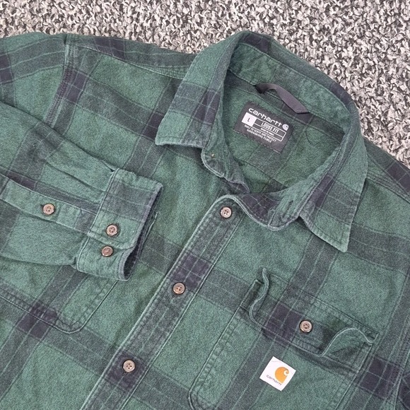 Carhartt Other - Carhartt Men's Large Loose Fit Flannel Shirt Green Plaid Workwear Heavy Cotton